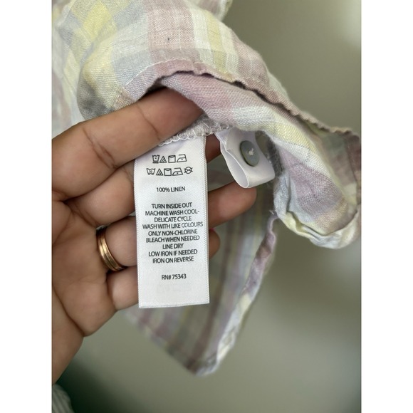 Isaac Mizrahi New York 100% Linen Plaid Short Sleeve Tunic Top Pink Yellow Med - Picture 4 of 8